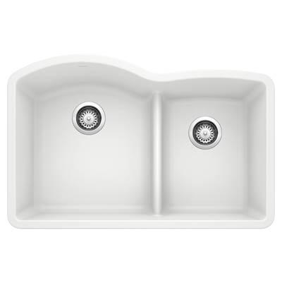 Diamond SILGRANIT 32'' 60/40 Double Bowl Undermount Kitchen Sink with Low Divide - White by Blanco