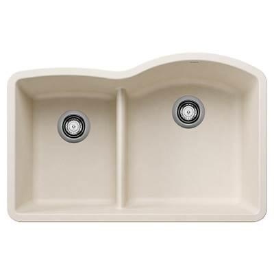 Diamond SILGRANIT 32'' 40/60 Reverse Double Bowl Undermount Kitchen Sink with Low Divide - Soft White by Blanco