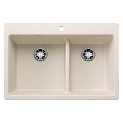Liven SILGRANIT 33'' 60/40 Double Bowl Dual Mount Kitchen Sink with Low Divide - Soft White by Blanco