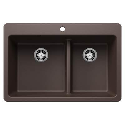 Liven SILGRANIT 33'' 60/40 Double Bowl Dual Mount Kitchen Sink with Low Divide - Cafe by Blanco