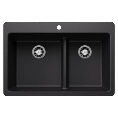 Blanco Liven Silgranit 33'' 60/40 Double Bowl Dual Mount Kitchen Sink with Low Divide - Coal Black by Blanco