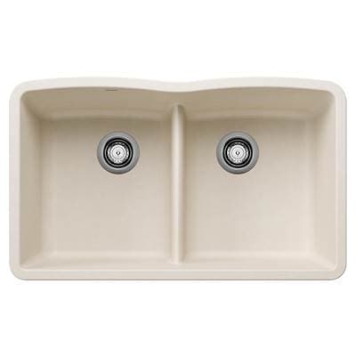 Blanco Diamond Silgranit 32'' 50/50 Double Bowl Undermount Kitchen Sink with Low Divide - Soft White by Blanco