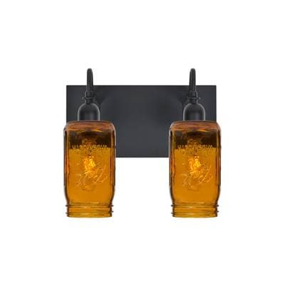 Besa Lighting Milo 4 Vanity, Amber, Black, 2X60W Medium Base by Besa Lighting