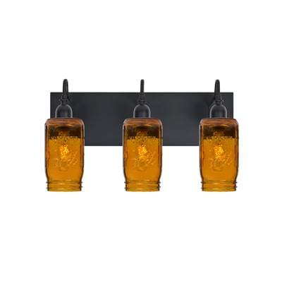 Besa Lighting Milo 4 Vanity, Amber, Black, 3X60W Medium Base by Besa Lighting