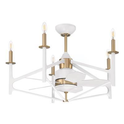 The Reserve 32 24'' 5-Blade Ceiling Fan in White/Satin Brass w/ White Blades, Integrated Light Kit by Craftmade