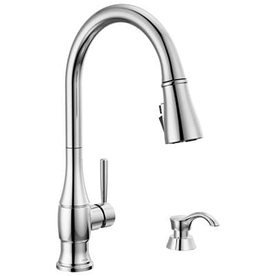 Delta Faucet HazelwoodE Single Handle Pull-Down Kitchen Faucet with Soap Dispenser and ShieldSpray Technology - Chrome