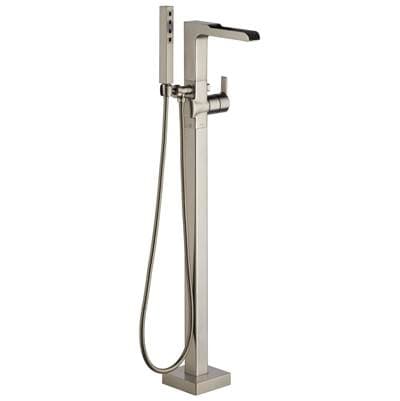 Delta Faucet Ara Single Handle Floor Mount Channel Spout Tub Filler Trim with Hand Shower - Stainless