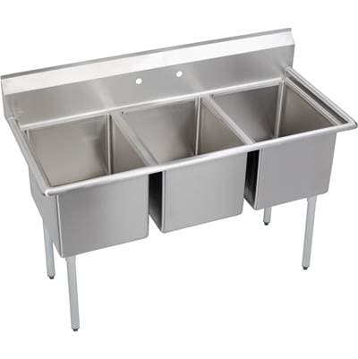 Elkay 3 Compartment Sink, 57X26 OA, 16X20 Bowl, 14 Deep, No Dbs, SS Legs, 16 GA 300 Series SS,... by Elkay