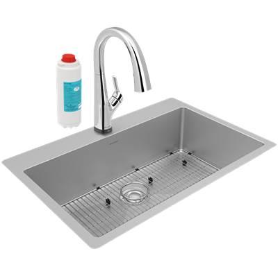 Crosstown 18 Gauge Stainless Steel 33'' x 22'' x 9'', Single Bowl Dual Mount Sink Kit with Filtered Faucet