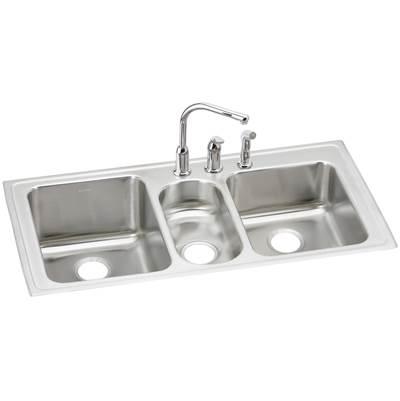 18 Gauge Stainless Steel 43'' x 22'' x 10'' Triple Bowl Drop-in Kitchen Sink Kit by Elkay