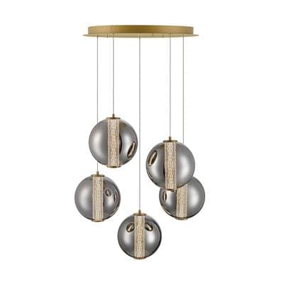Eurofase Atomo, Chandelier, 5-Light, 26'', Gold, Smoked Glass by Eurofase