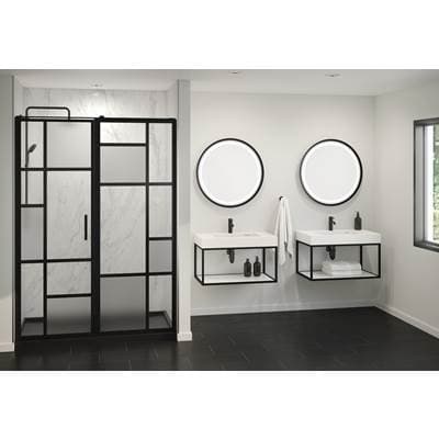 Fleurco LUNA STAK DUO Vanity Wallmount Black Frame 24'' White Shelf by Fleurco