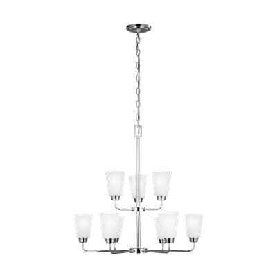Generation Lighting Kerrville Nine Light Chandelier Chrome Bulbs Inc by Generation Lighting
