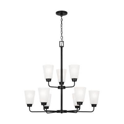 Generation Lighting Kerrville Nine Light Chandelier Midnight Black Bulbs Inc by Generation Lighting