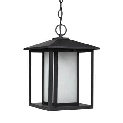 Generation Lighting Hunnington Pendant in Black with Etched Seeded Glass Panels Bulb(s) Included... by Generation Lighting