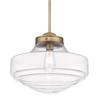 Golden Lighting Ingalls 1-light 16in Pendant in Modern Brass and Clear Glass by Golden Lighting