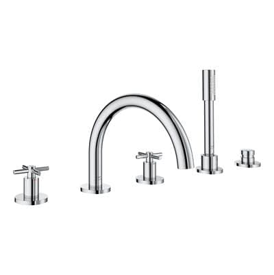 Grohe 5-Hole 2-Handle Deck Mount Roman Tub Faucet with 1.75 GPM Hand Shower - Chrome by Grohe