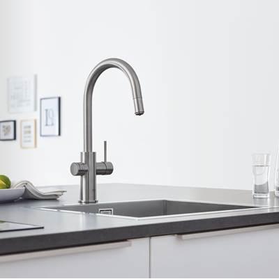 Single-Handle Pull Down Kitchen Faucet Single Spray 1.75 GPM With Chilled & Sparkling Water by Grohe