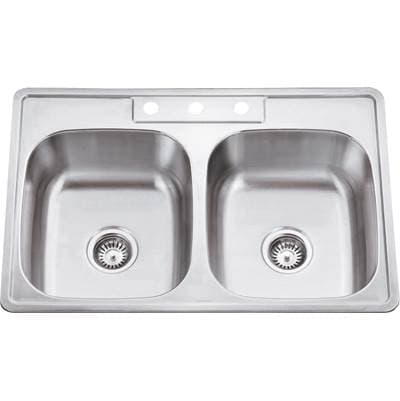Hardware Resources 33'' L X 22'' W X 9'' D Drop-in 20 Gauge Stainless Steel 50/50 Double Bowl... by Hardware Resources
