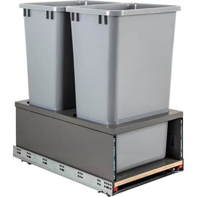 Hardware Resources Double 50 Quart Metal Drawer Box Soft-close Trashcan Pullout - Grey by Hardware Resources