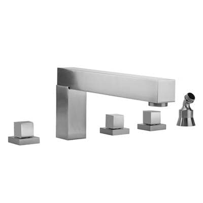 Jaclo CUBIX Roman Tub Set with Cube Handles and Angled Handshower Holder - Antique Brass by Jaclo