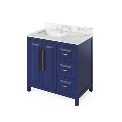 36'' Hale Blue Cade Vanity, left offset, Calacatta Vienna Quartz Vanity Top, undermount rectangle bowl