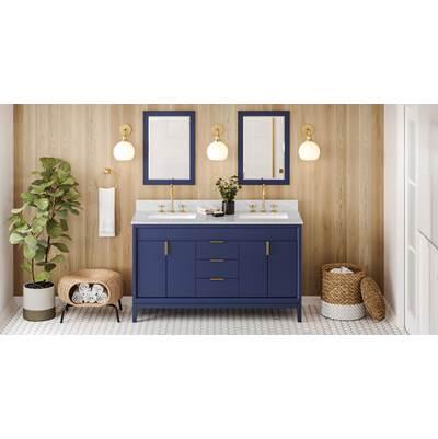 60'' Hale Blue Theodora Vanity, Double Bowl, White Carrara Marble Vanity Top, Two Undermount Rectangle Bowls