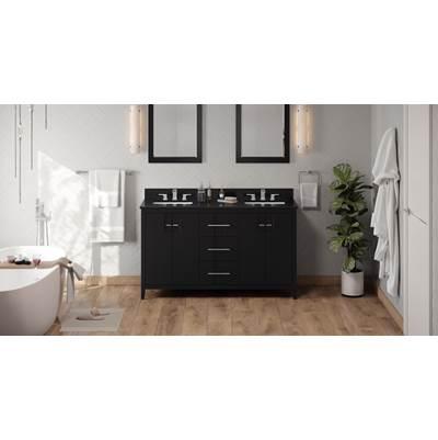 60'' Black Katara Vanity, Double Bowl, Black Granite Vanity Top, Two Undermount Rectangle Bowls