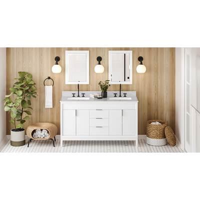 60'' White Theodora Vanity, Double Bowl, White Carrara Marble Vanity Top, Two Undermount Rectangle Bowls