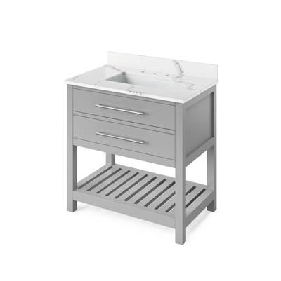 36'' Grey Wavecrest Vanity, Calacatta Vienna Quartz Vanity Top, undermount rectangle bowl