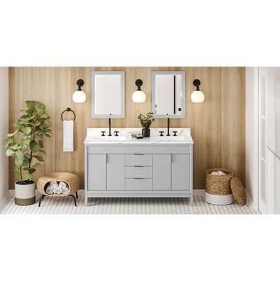 60'' Grey Theodora Vanity, Double Bowl, Calacatta Vienna Quartz Vanity Top, Two Undermount Rectangle Bowls