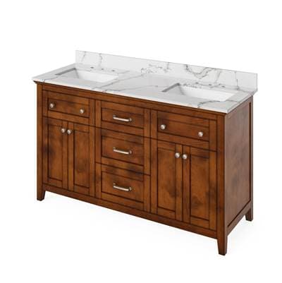 Jeffrey Alexander 60'' Chocolate Chatham Vanity, Double Bowl, Calacatta Vienna Quartz Vanity Top,... by Jeffrey Alexander