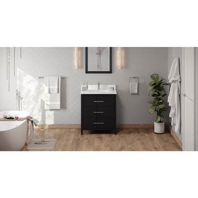Jeffrey Alexander 30'' Black Katara Vanity, White Quartz Vanity Top, Undermount Rectangle Bowl -... by Jeffrey Alexander