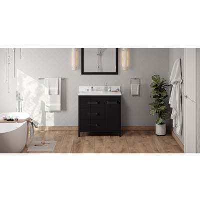 Jeffrey Alexander 36'' Black Katara Vanity, Left Offset, White Quartz Vanity Top, Undermount... by Jeffrey Alexander