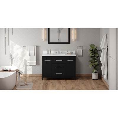 Jeffrey Alexander 48'' Black Katara Vanity, White Quartz Vanity Top, Undermount Rectangle Bowl -... by Jeffrey Alexander