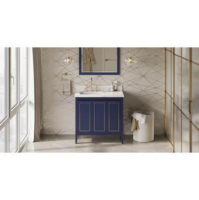 36'' Hale Blue Percival Vanity, Left Offset, Calacatta Vienna Quartz Vanity Top, Undermount Rectangle Bowl