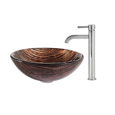 Kraus Gaia Glass Vessel Sink in Brown with Ramus Faucet - Chrome by Kraus