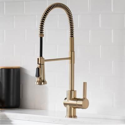 BrittE Single Handle Commercial Kitchen Faucet with Deck Plate and Soap Dispenser in Spot Free Antique Champagne Bronze Finish by Kraus