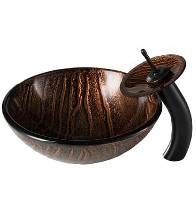 Kraus Nature Seriese Brown Glass Bathroom Vessel Sink and Waterfall Faucet Combo Set with... by Kraus