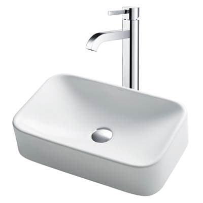 Kraus 19-inch Rectangular White Porcelain Ceramic Bathroom Vessel Sink and Ramuse Faucet Combo... by Kraus