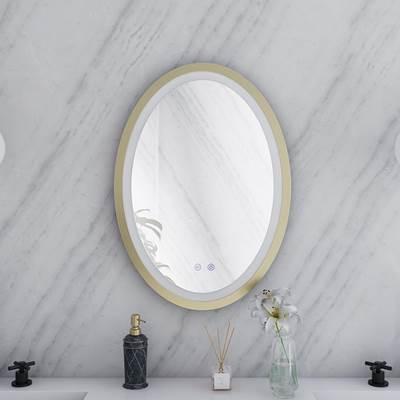 20 by 28 Inch Oval Lighted Mirror with Anti-Fog - Brushed Brass Frame
