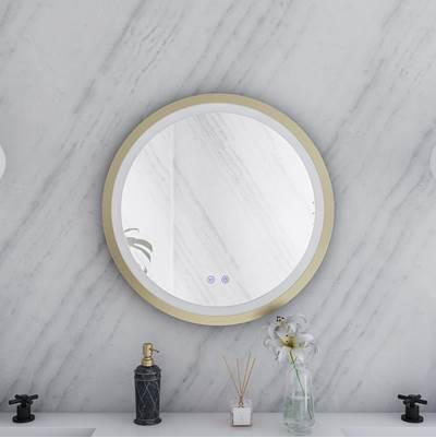 24 by 24 Inch Round Lighted Mirror with Anti-Fog - Brushed Brass Frame by Maidstone