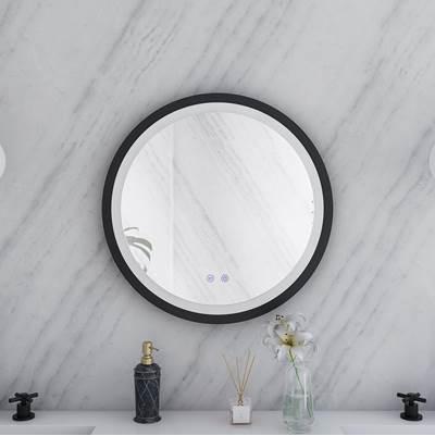 24 by 24 Inch Round Lighted Mirror with Anti-Fog - Matte Black Frame by Maidstone