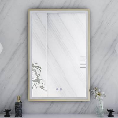 24 by 36 Inch Rectangle Lighted Mirror with Anti-Fog - Brushed Brass Frame by Maidstone
