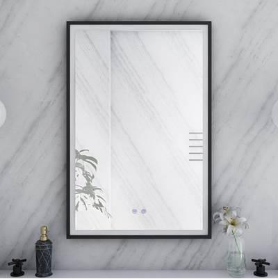 24 by 36 Inch Rectangle Lighted Mirror with Anti-Fog - Matte Black Frame by Maidstone