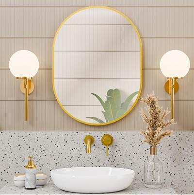 24 by 32 Inch Oval Mirror - Brushed Brass Frame by Maidstone
