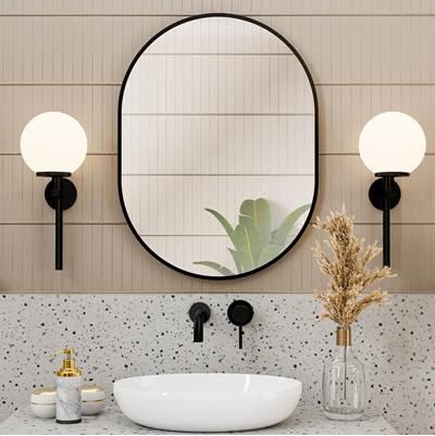 24 by 32 Inch Oval Mirror - Matte Black Frame by Maidstone
