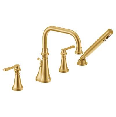 Colinet Two Handle Deck-Mount Roman Tub Faucet Trim with Lever Handles and Handshower, Valve Required, in Brushed Gold