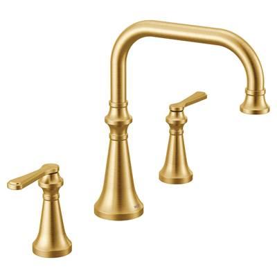 Colinet Two Handle Arc Deck-Mount Roman Tub Faucet Trim with Lever Handles, Valve Required, in Brushed Gold