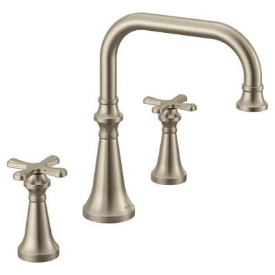 Colinet Two Handle Deck-Mount Roman Tub Faucet Trim with Cross Handles, Valve Required, in Brushed Nickel by Moen